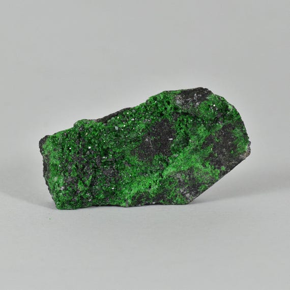 Raw Uvarovite Garnet Specimen, Green Crystals On Matrix, Russia