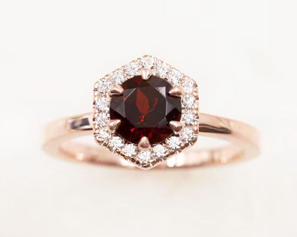 14k Rose Gold Garnet Diamond Hexagon Engagement Ring 14k Rose Gold Garnet Diamond Hexagon Engagement Ring