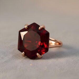 18k Rose Gold Gemstone Ring · 18k Garnet Ring · Deep Red Stone Ring · Hexagon Ring In Rose Gold
