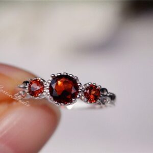 3 Stone Natural Garnet Ring/ Garnet Engagement Ring/promise Ring Birthday Gift For Her
