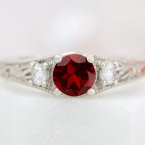 Antique Garnet Engagement Ring Art Deco Garnet Wedding Ring 14k White Gold Garnet Bridal Anniversary Ring Vintage Garnet Promise Ring