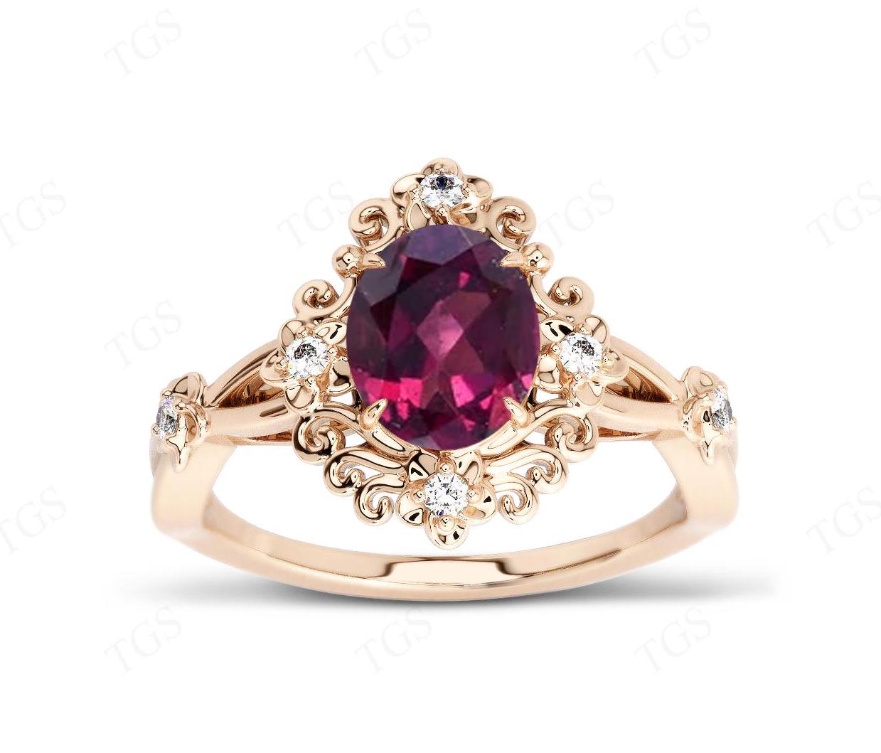 Art Deco Filigree Style Rhodolite Garnet Ring 925 Silver Rhodolite Garnet Wedding Ring Antique Floral Engagement Ring Unique Promise Ring