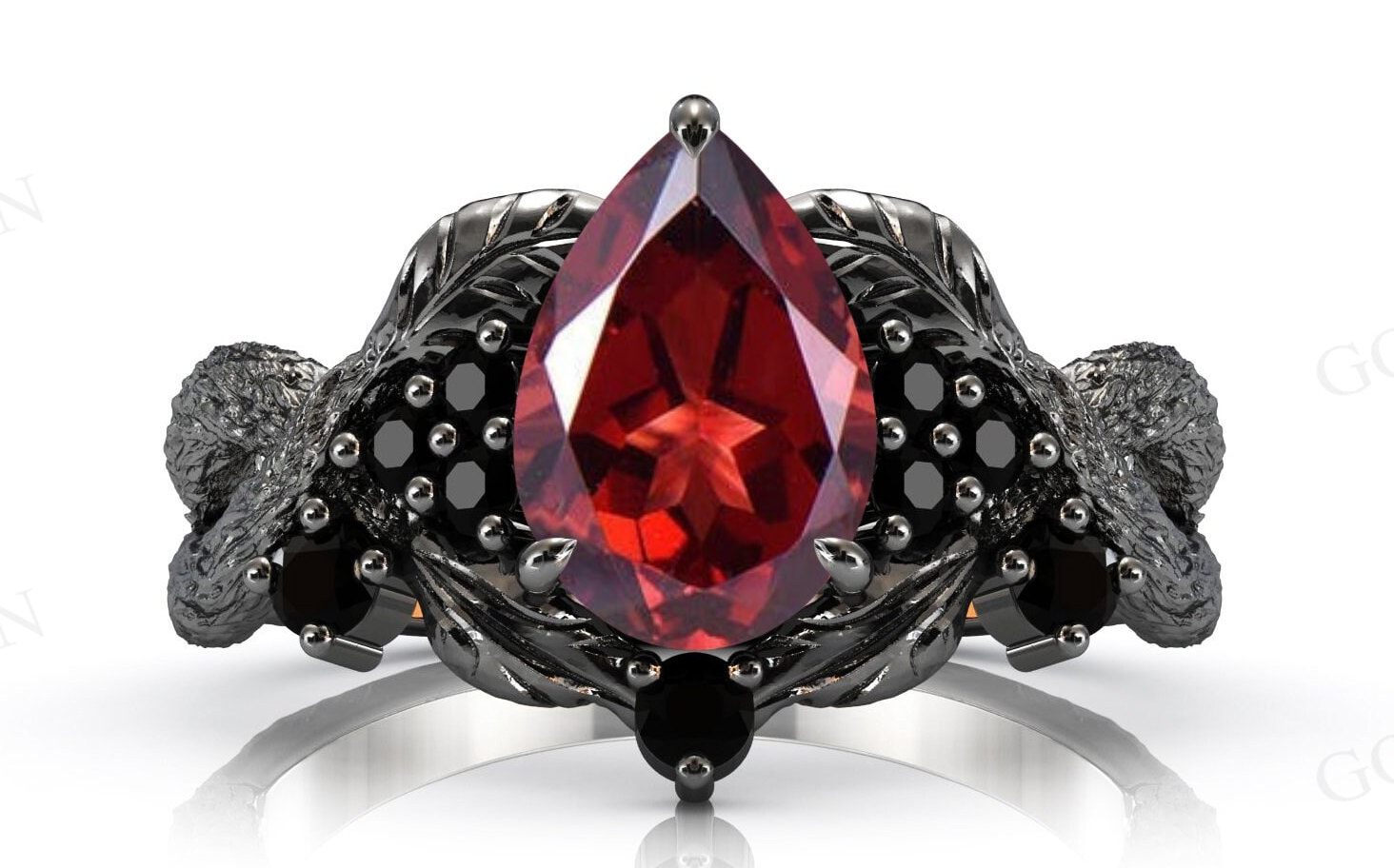 Art Deco Leaf Design Engagement Ring Branch Texture Red Garnet Wedding Ring Vintage Tree Style Red Garnet Bridal Ring Women Anniversary Gift