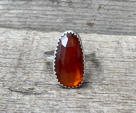 Elegant Red Orange Faceted Free Form Garnet Sterling Silver Ring | Red Ring | Engagement Ring | Red Orange Stone Ring | January Birthstone