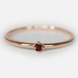 Minimalist Garnet Solitaire Ring, 14k Rose Gold Stacking Ring, January Birthstone Dainty Ring, Simple Garnet Promise Jewelry Gift For Her