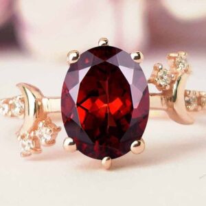 Moon Of My Life Red Garnet Engagement Ring 14k Rose Gold Garnet Bridal Ring Unique Art Deco Wedding Ring Antique Promise Anniversary Ring
