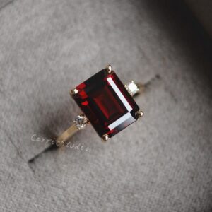 Natural Garnet Ring/8*10mm Garnet Engagement Ring/solid 14k Gold Emerald Cut Garnet Ring White Gold/garnet Promise Ring For Her
