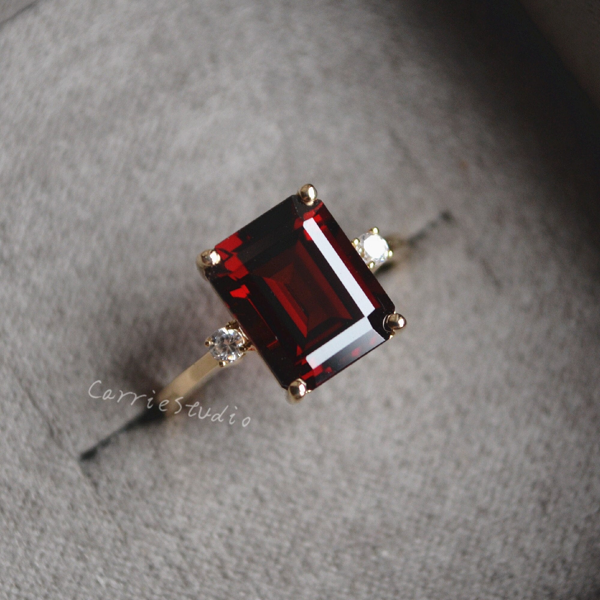 Natural Garnet Ring/8*10mm Garnet Engagement Ring/solid 14k Gold Emerald Cut Garnet Ring White Gold/garnet Promise Ring For Her