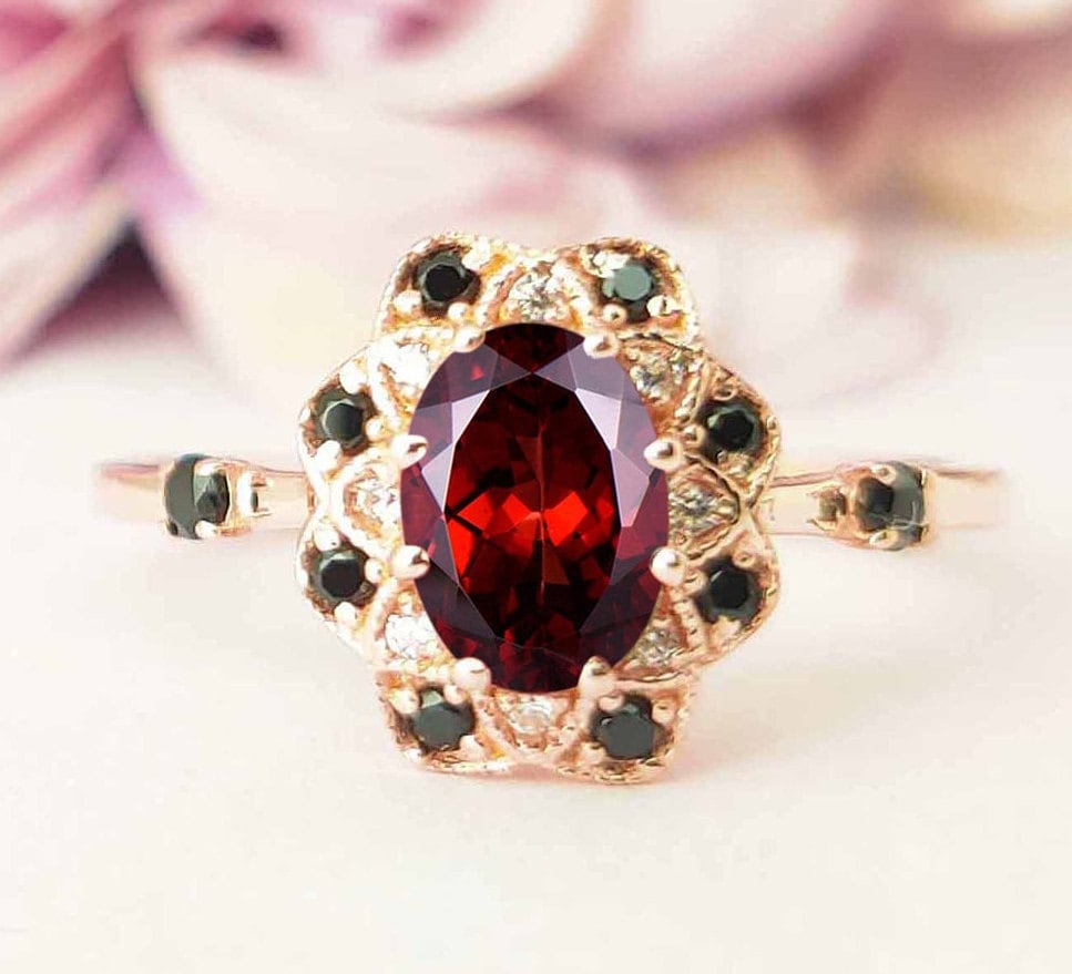 Natural Red Garnet Engagement Ring Vintage Garnet Wedding Ring Unique Garnet Bridal Promise Ring Antique Art Deco Anniversary Ring For Women Natural Red Garnet Engagement Ring Vintage Garnet Wedding Ring Unique Garnet Bridal Promise Ring Antique Art Deco Anniversary Ring For Women