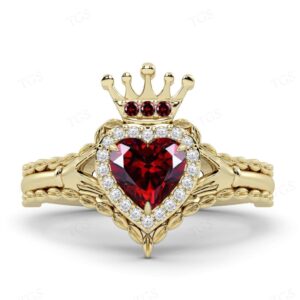 Natural Red Garnet Engagement Ring For Woman Art Deco Halo Wedding Ring Unique Heart Shaped Garnet Ring Unique Bridal Promise Ring For Her