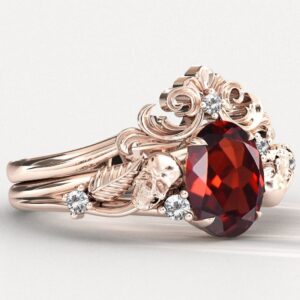 Natural Red Garnet Engagement Ring Set For Women Vintage Garnet Gemstone Ring Set Art Deco Bridal Promise Rings Anniversary Gift For Wife