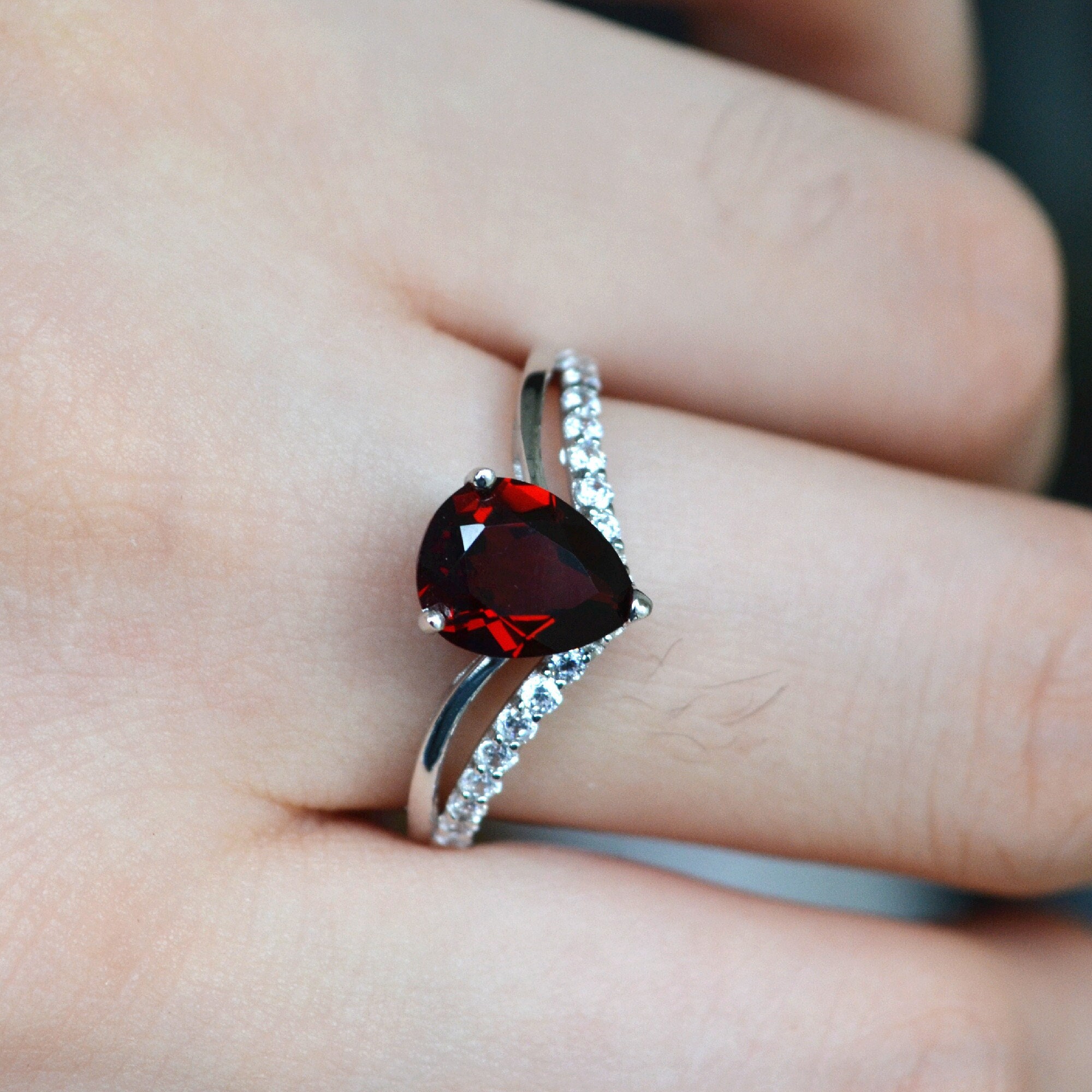 Pear Garnet Ring Garnet Engagement Ring/anniversary Ring/ Promise Ring