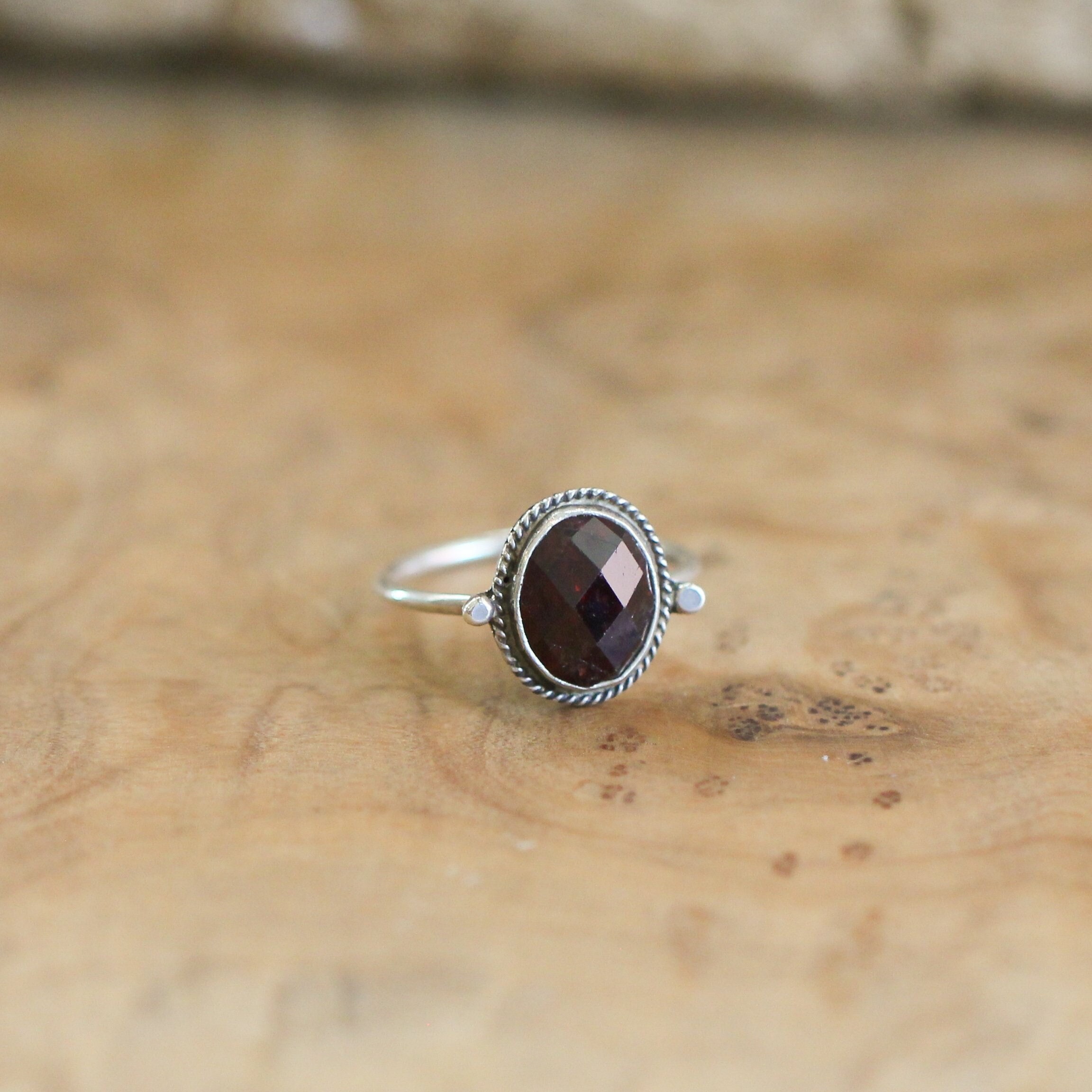 Red Garnet Delica Ring - 8x10mm Stone - .925 Sterling Silver - Silversmith