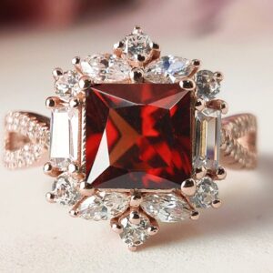 Red Garnet Engagement Ring Antique Garnet Wedding Ring Vintage Garnet Bridal Ring Unique Art Deco Promise Ring For Women Anniversary Ring