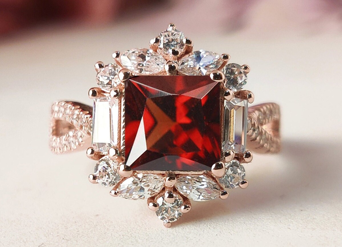 Red Garnet Engagement Ring Antique Garnet Wedding Ring Vintage Garnet Bridal Ring Unique Art Deco Promise Ring For Women Anniversary Ring