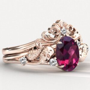 Rhodolite Garnet Engagement Ring Antique Art Deco Wedding Ring Unique Filigree Style Rhodolite Garnet Ring Vintage Bridal Promise Ring Set