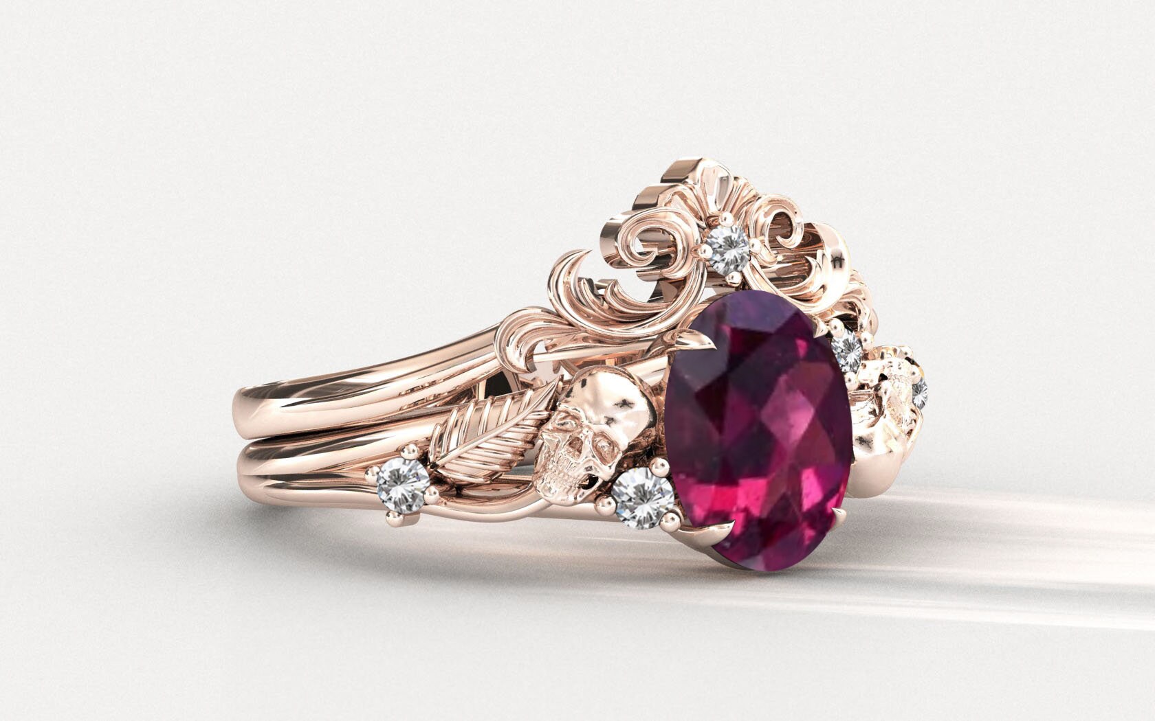 Rhodolite Garnet Engagement Ring Antique Art Deco Wedding Ring Unique Filigree Style Rhodolite Garnet Ring Vintage Bridal Promise Ring Set