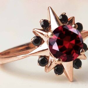 Round Cut Red Garnet Engagement Ring Antique Art Deco Wedding Ring Vintage Snowflake Promise Ring Unique Women Bridal Ring Anniversary Gift