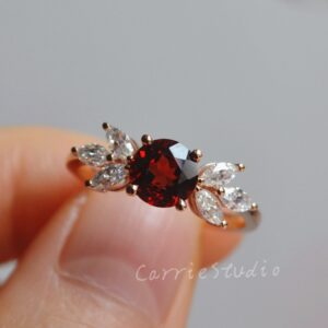 Solid 14K Gold Garnet Ring/Natural Garnet Engagement Ring/ Red Gemstone Ring
