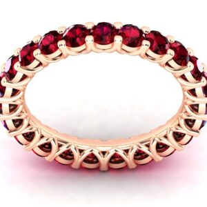 Unique Full Eternity Wedding Band Vintage Red Garnet Wedding Band Unique Stacking Bridal Ring 14k Solid Rose Gold Anniversary Gift For Her