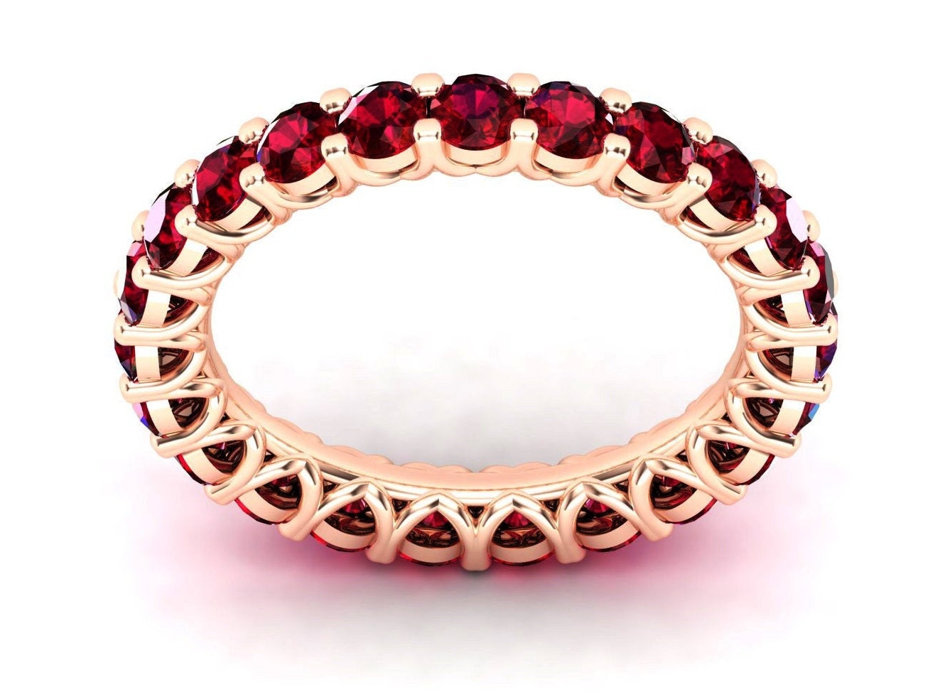 Unique Full Eternity Wedding Band Vintage Red Garnet Wedding Band Unique Stacking Bridal Ring 14k Solid Rose Gold Anniversary Gift For Her
