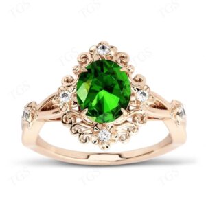 Vintage Tsavorite Garnet Engagement Ring For Women 14k Gold Tsavorite Floral Wedding Ring Antique Bridal Promise Ring Women Anniversary Ring