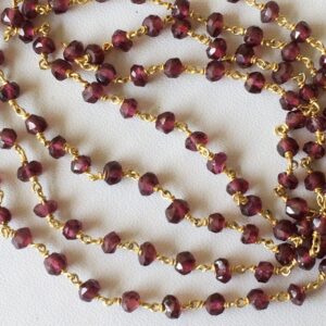 3mm Garnet Faceted Rondelle Beads In 925 Silver Wire Wrapped Rosary Style Chain Garnet Beaded Chain (1 Foot To 10 Feet Options) - Pgpr117