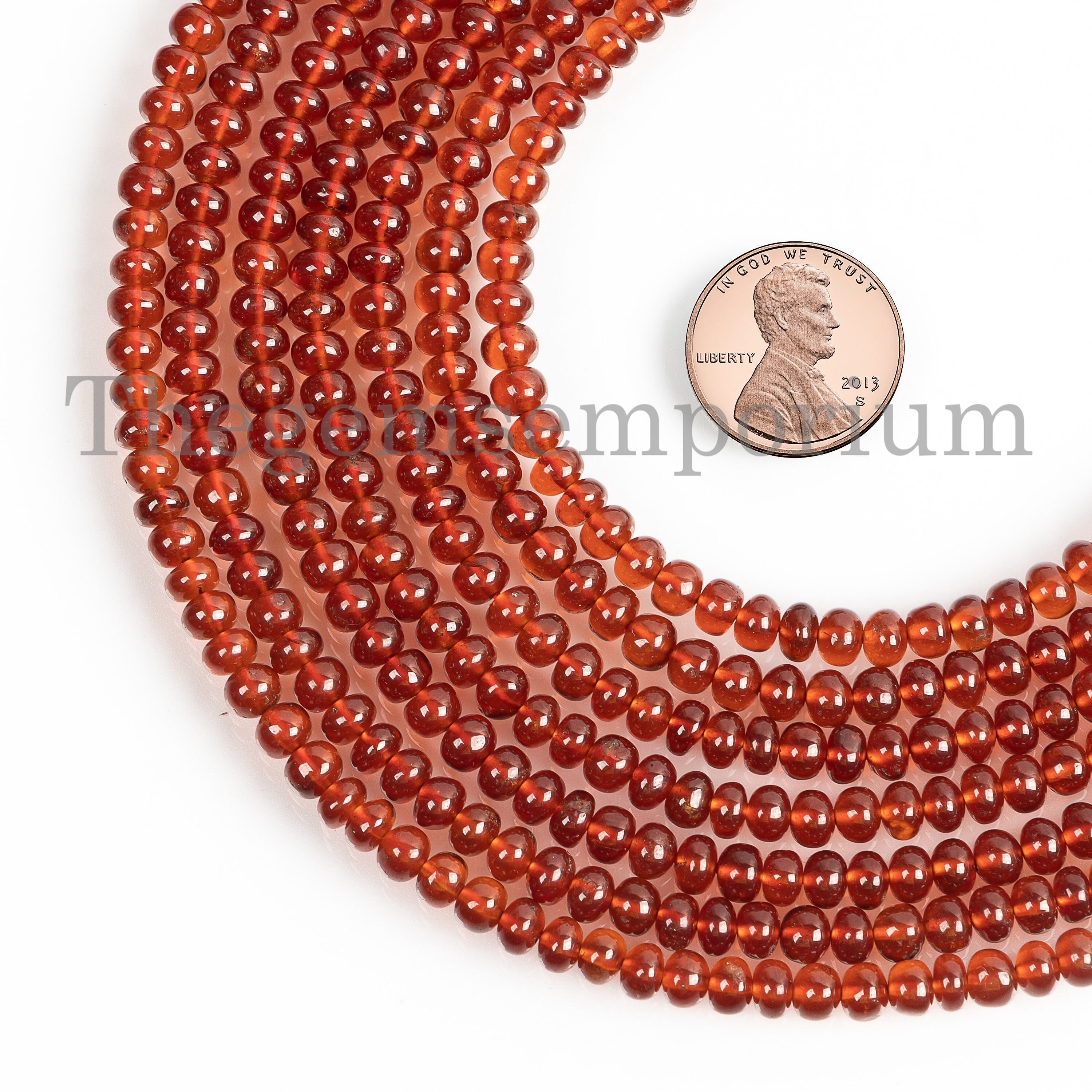 4.5-5mm Hessonite Garnet Beads, Garnet Smooth Rondelle Beads, Garnet Beads For Jewelry Making, Loose Garnet Beads Strand, Garnet Gemstone