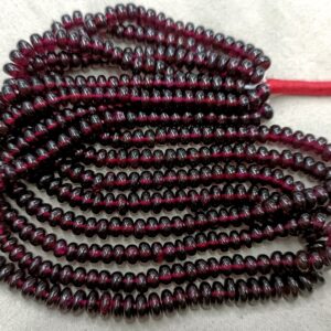 8 Inches Strand, Natural GARNET Smooth Rondelles. Size 4-5.5mm