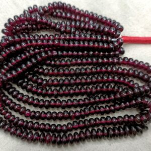 8 Inches Strand, Natural GARNET Smooth Rondelles. Size 4-5.5mm