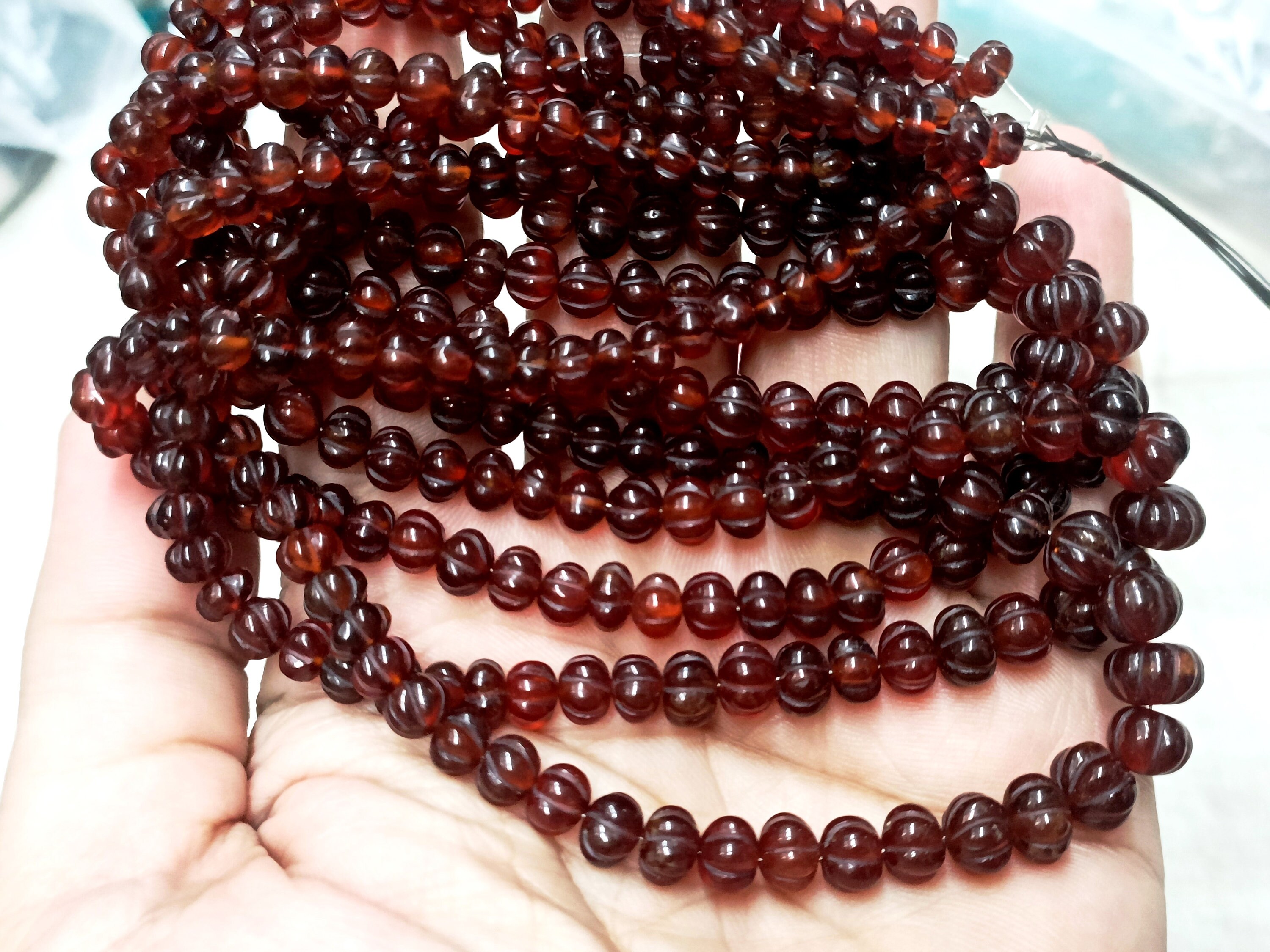8 Inches Strand, Natural Hessonite Garnet Smooth Melon Shape Rondelles Size 5-7mm