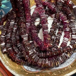 Garnet berry red   Handcut Rustic Square heishi  Rondelle spacer  Beads / Natural translucent  Gemstone Beads/ 4-5mm approx