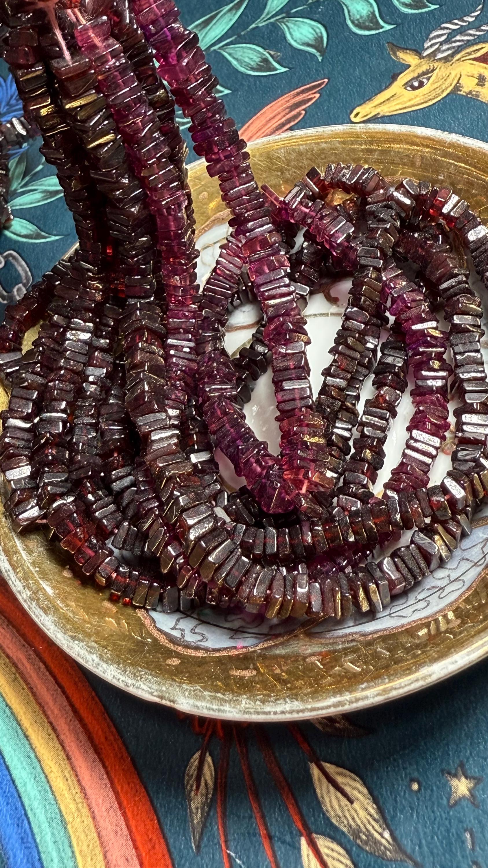Garnet Berry Red   Handcut Rustic Square Heishi  Rondelle Spacer  Beads / Natural Translucent  Gemstone Beads/ 4-5mm Approx