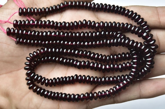 Mozambique Garnet Rondelle Beads - 7 Inches - Super Quality Natural Garnet Smooth Rondelles - Size Is 6.5 -4 Mm #2345