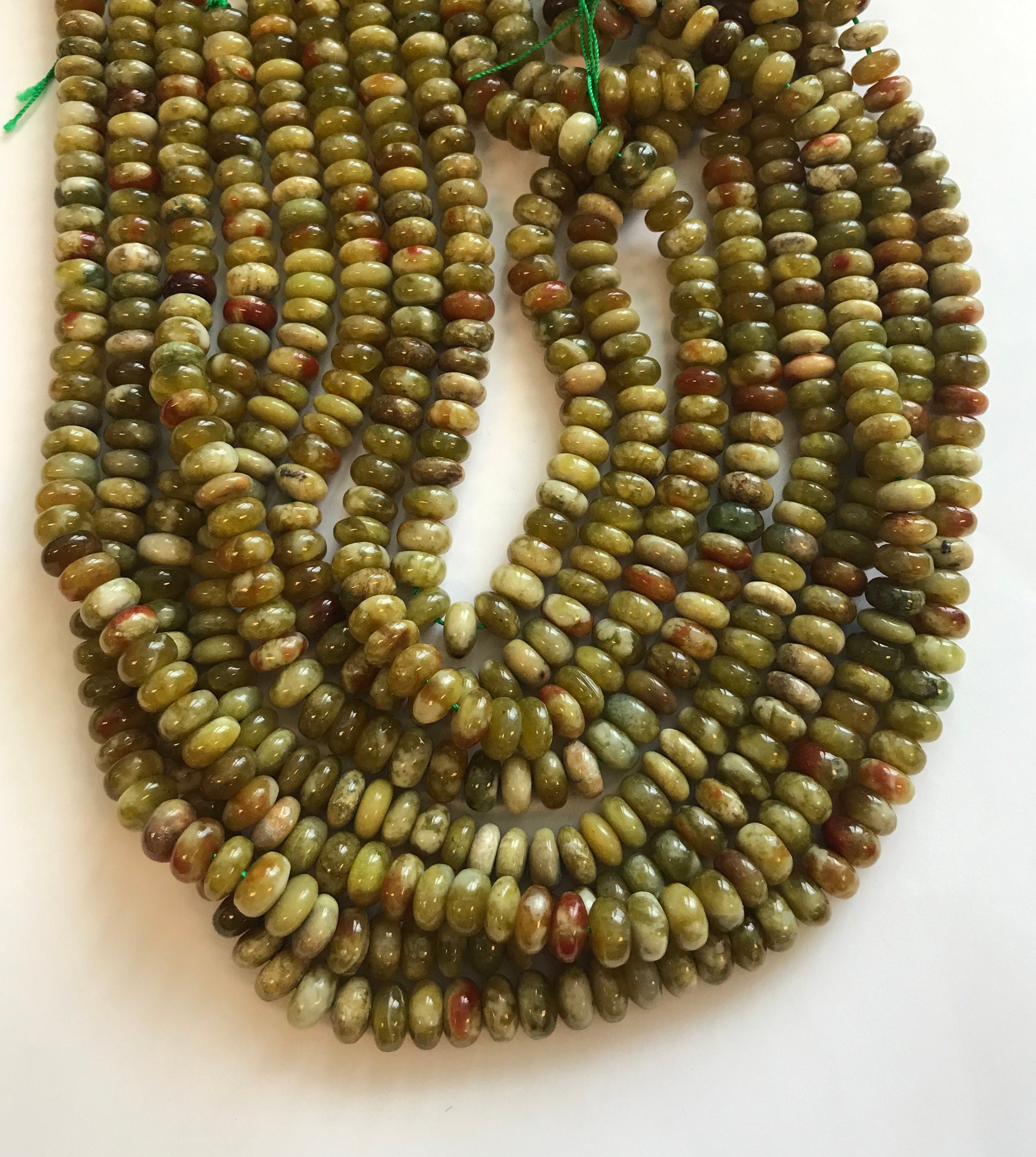 Natural Green Garnet 6x3mm 8x4mm Rondelle Gemstone Beads -15.5"--
