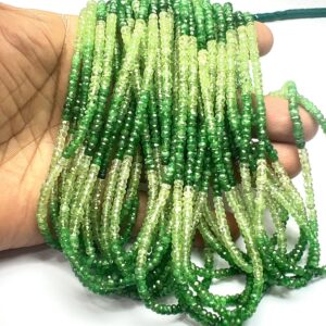 Natural Tsavorite Rondelle Beads, Green Garnet, 14 Inch Strand