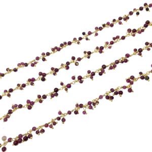 Garnet Rosary Chain: Gold Plated Copper, 3-4mm Rondelle Beads