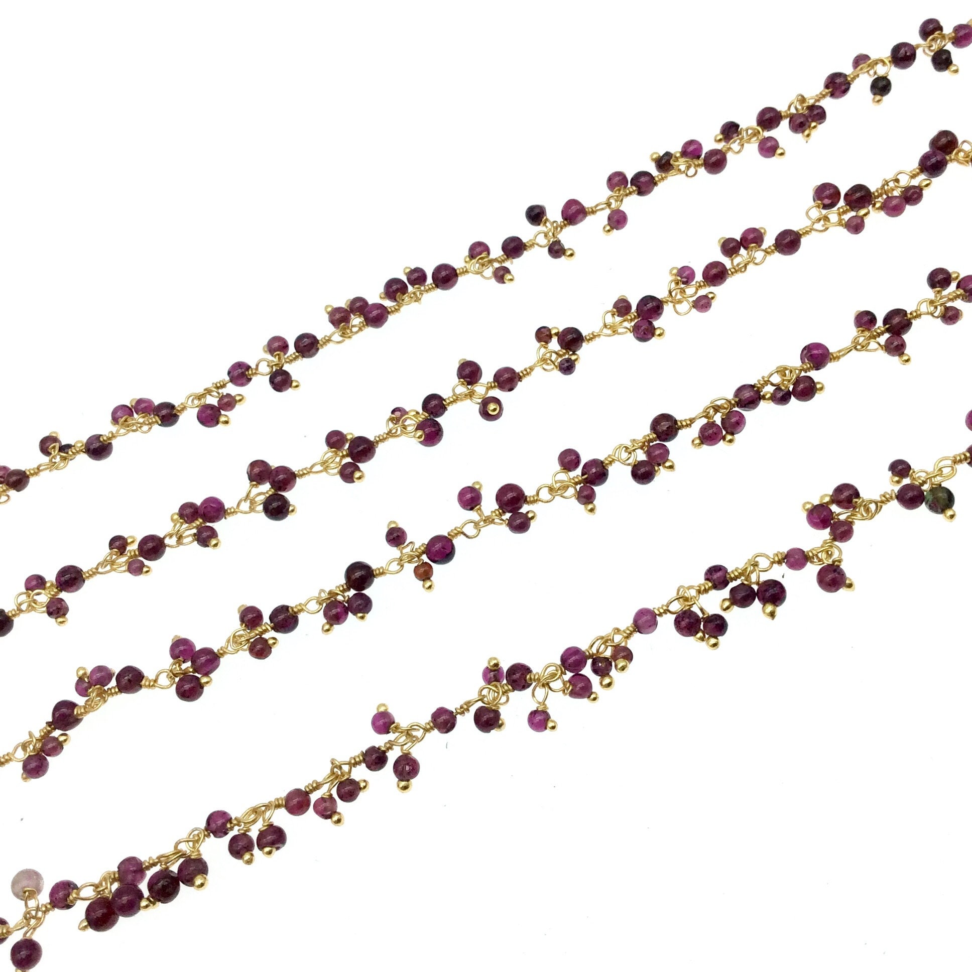 Garnet Rosary Chain: Gold Plated Copper, 3-4mm Rondelle Beads