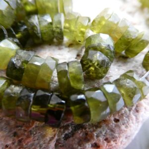 Vessonite rondelle 7mm beads- 4in strand green garnet gemstone-jewelry making -natural craft beads