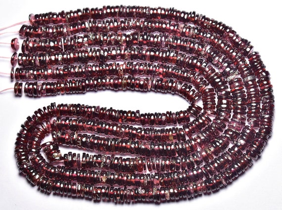 Garnet Round Heishi Beads - 16 Inches - Natural Smooth Garnet Round Heishi - Size Is 5 - 6 Mm #2545