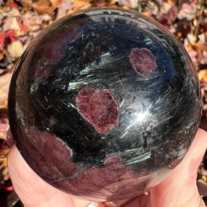 2.4 Inch Anthophyllite & Garnet Sphere, Fireworks Stone, Iridescent Blue Gold January Birthstone Gift #4