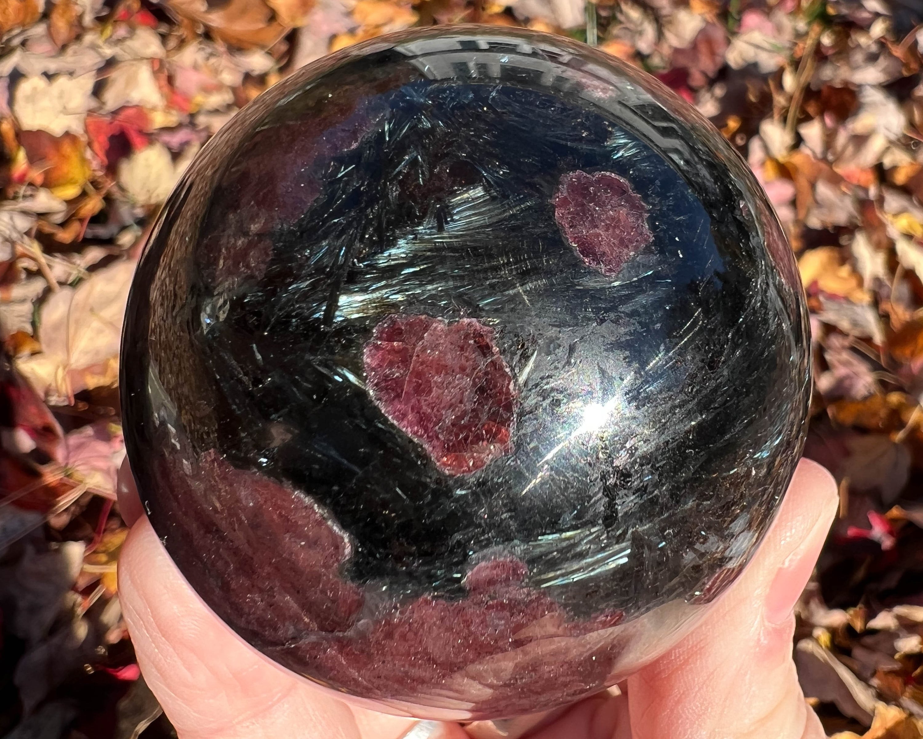 2.4 Inch Anthophyllite & Garnet Sphere, Fireworks Stone, Iridescent Blue Gold January Birthstone Gift #4