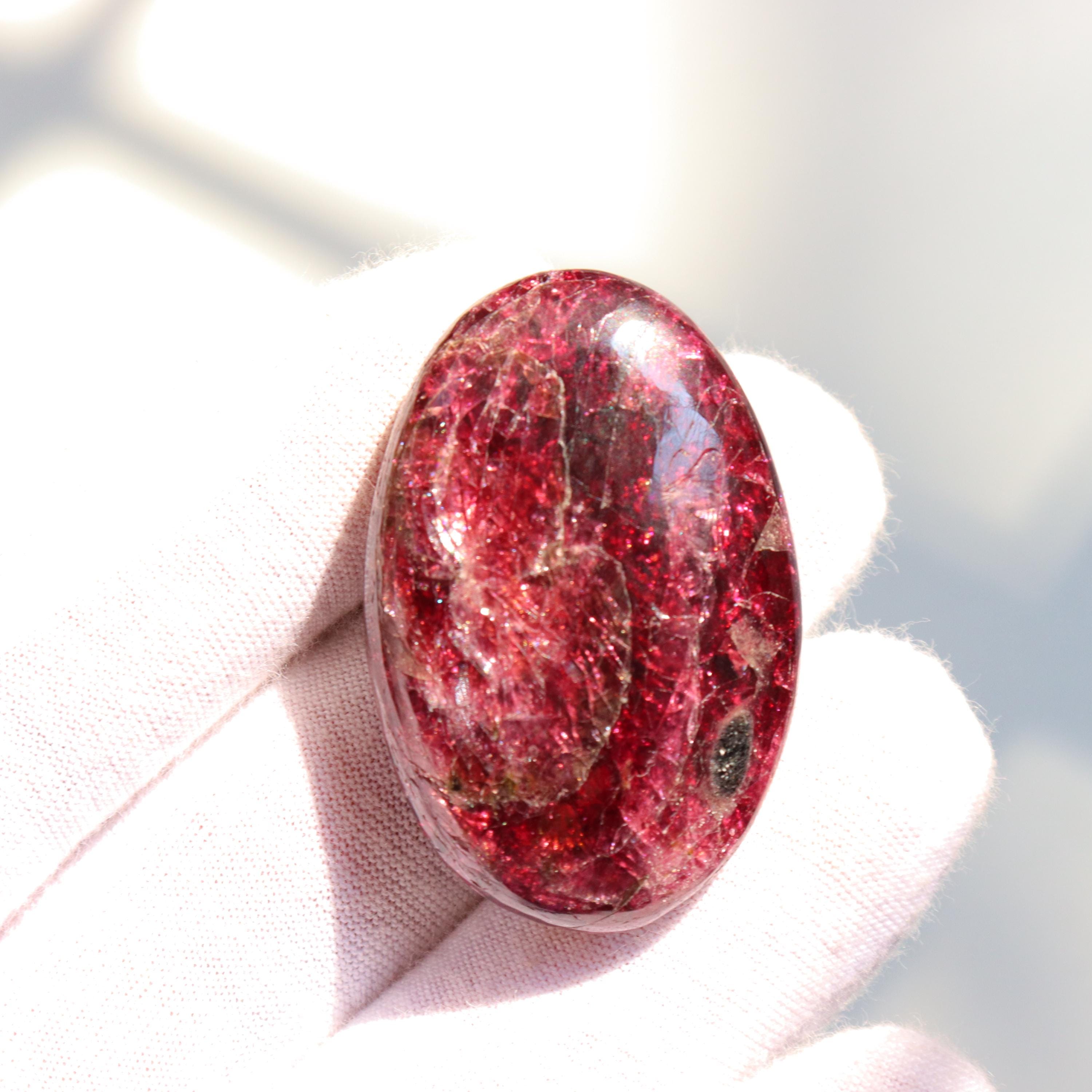 Gemmy Rhodolite Garnet Palm Stone, Flashy Deep Red Garnet Stone, January Birthstone