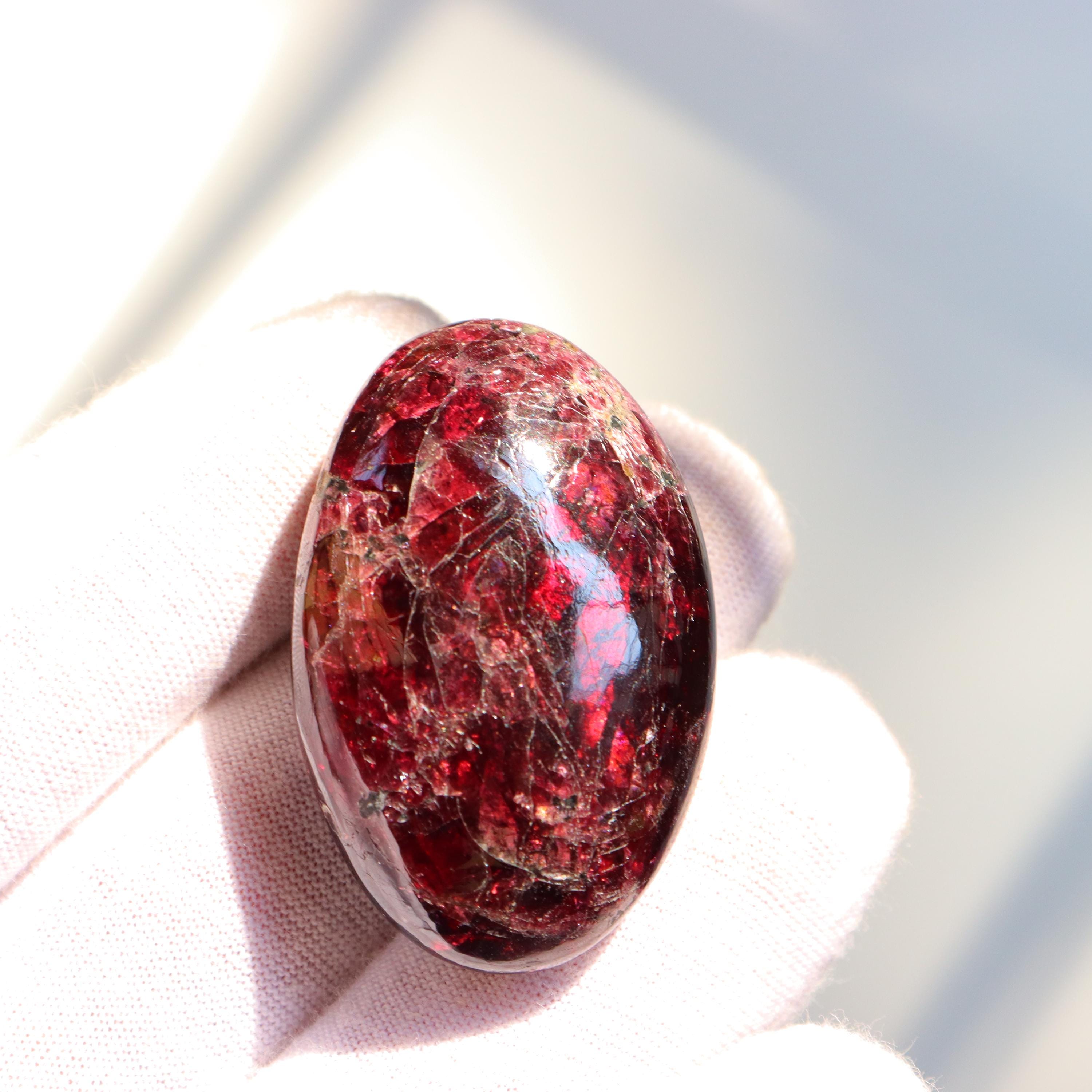 Gemmy Rhodolite Garnet Palm Stone, Flashy Deep Red Garnet Stone, January Birthstone