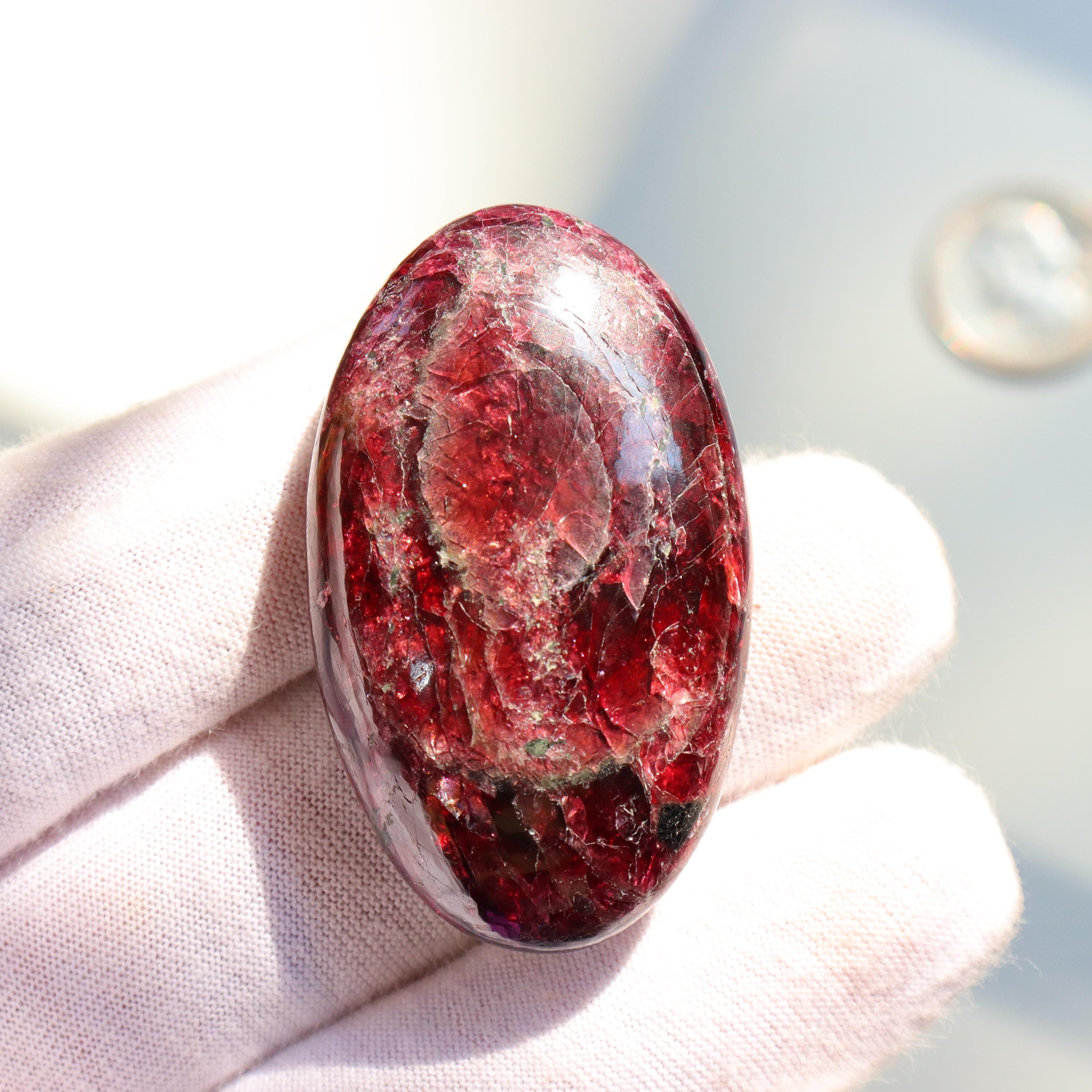 Gemmy Rhodolite Garnet Palm Stone, Flashy Deep Red Garnet Stone, January Birthstone
