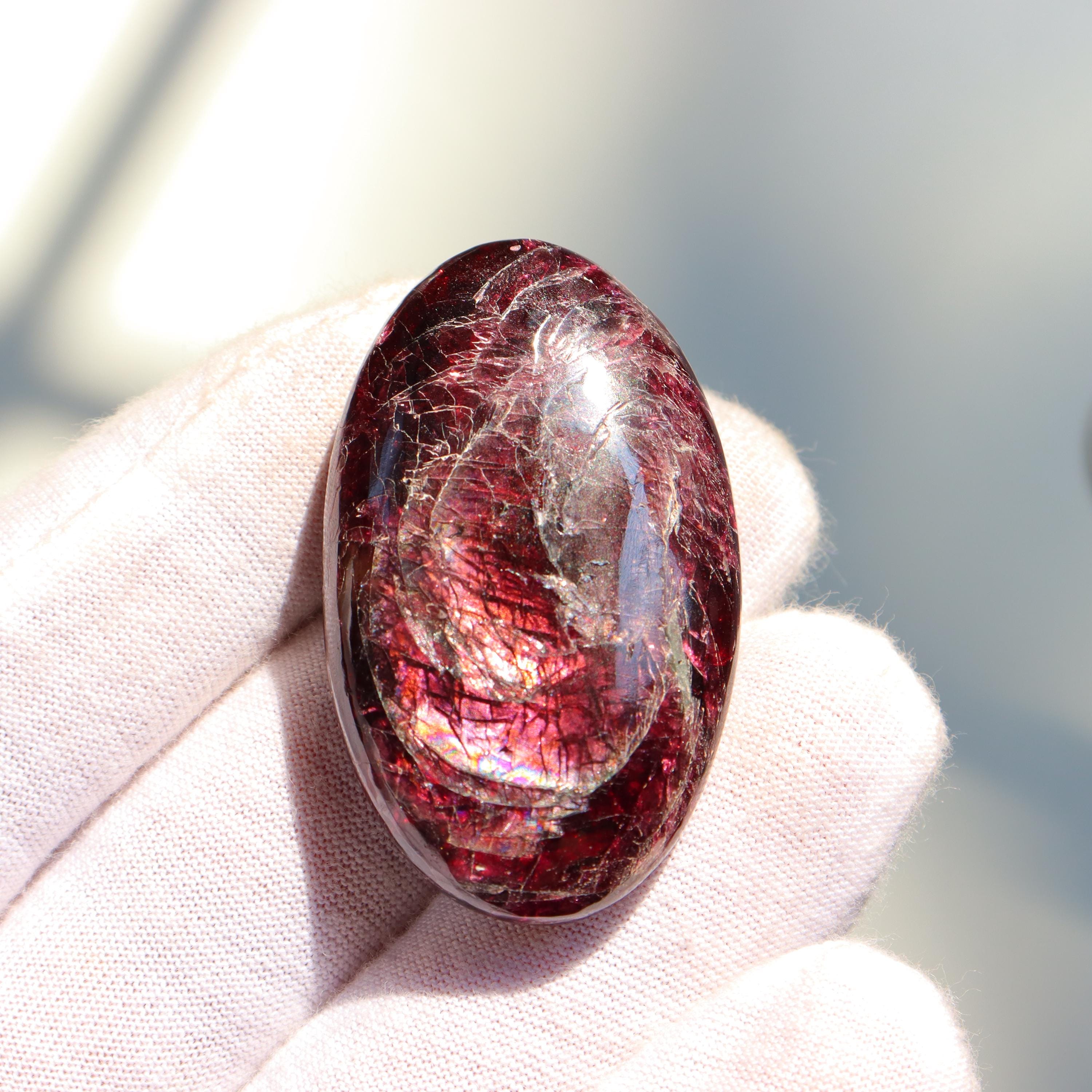 Gemmy Rhodolite Garnet Palm Stone, Flashy Deep Red Garnet Stone, January Birthstone