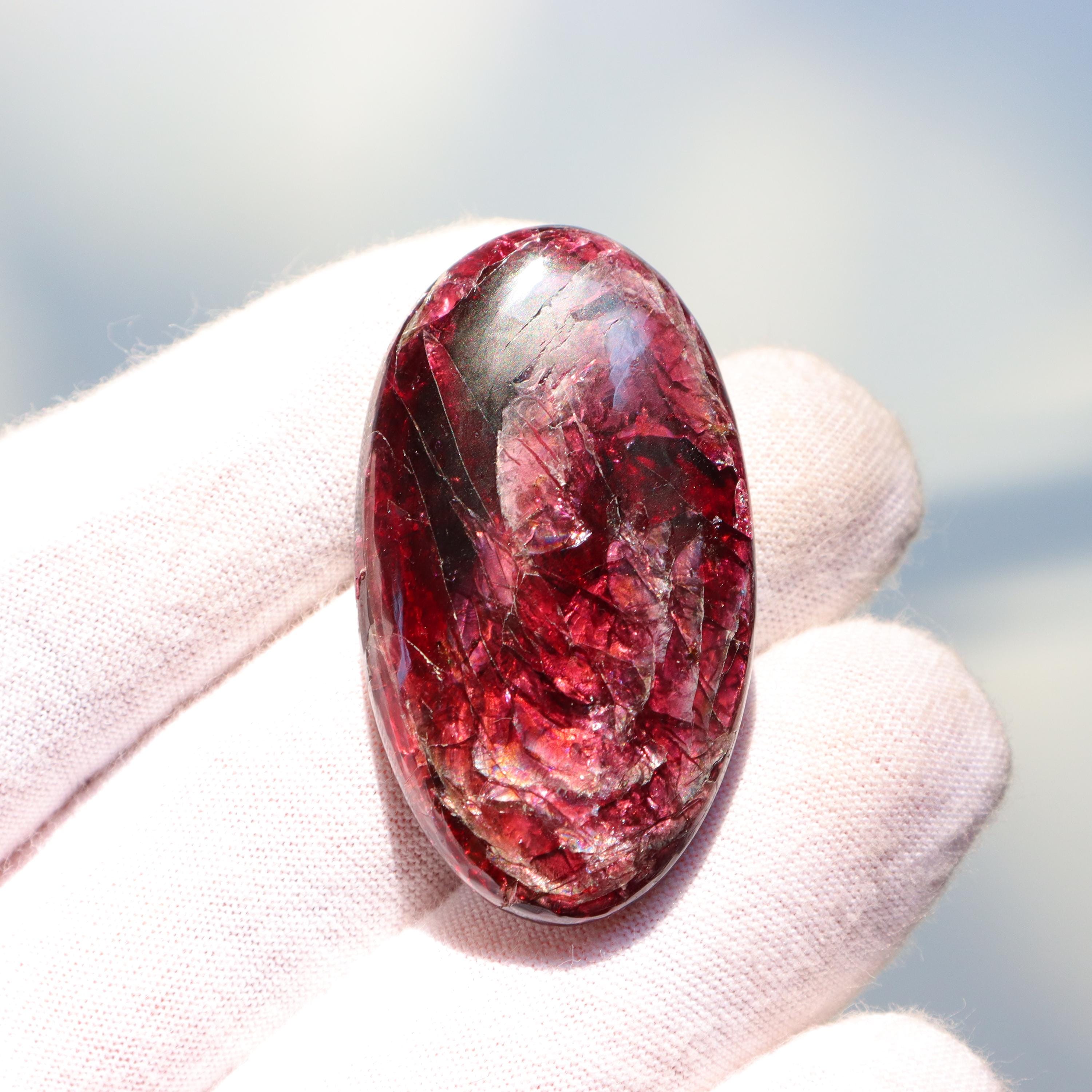 Gemmy Rhodolite Garnet Palm Stone, Flashy Deep Red Garnet Stone, January Birthstone