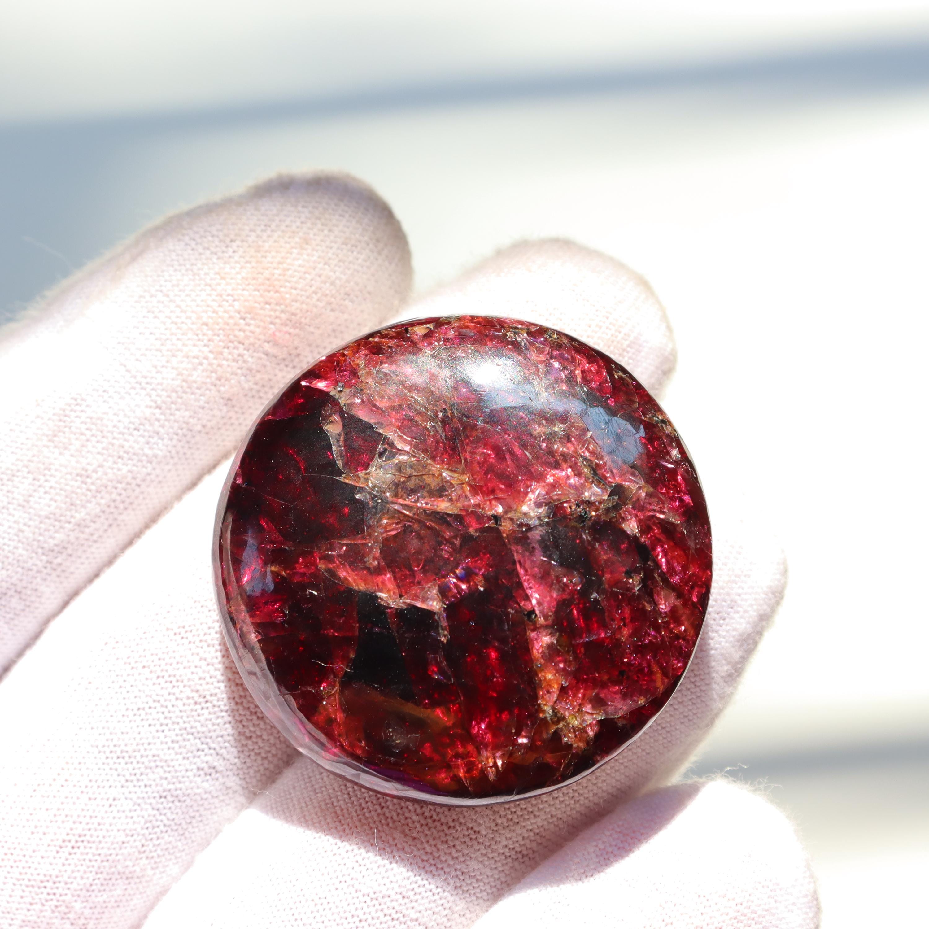 Gemmy Rhodolite Garnet Round Palm Stone, Flashy Deep Red Garnet Stone, January Birthstone