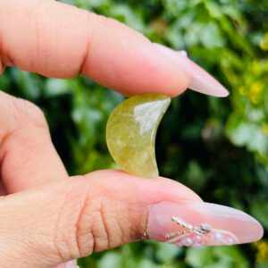 Green Garnet Moon Crystal: Olive Gemstone Carving (20x15mm)