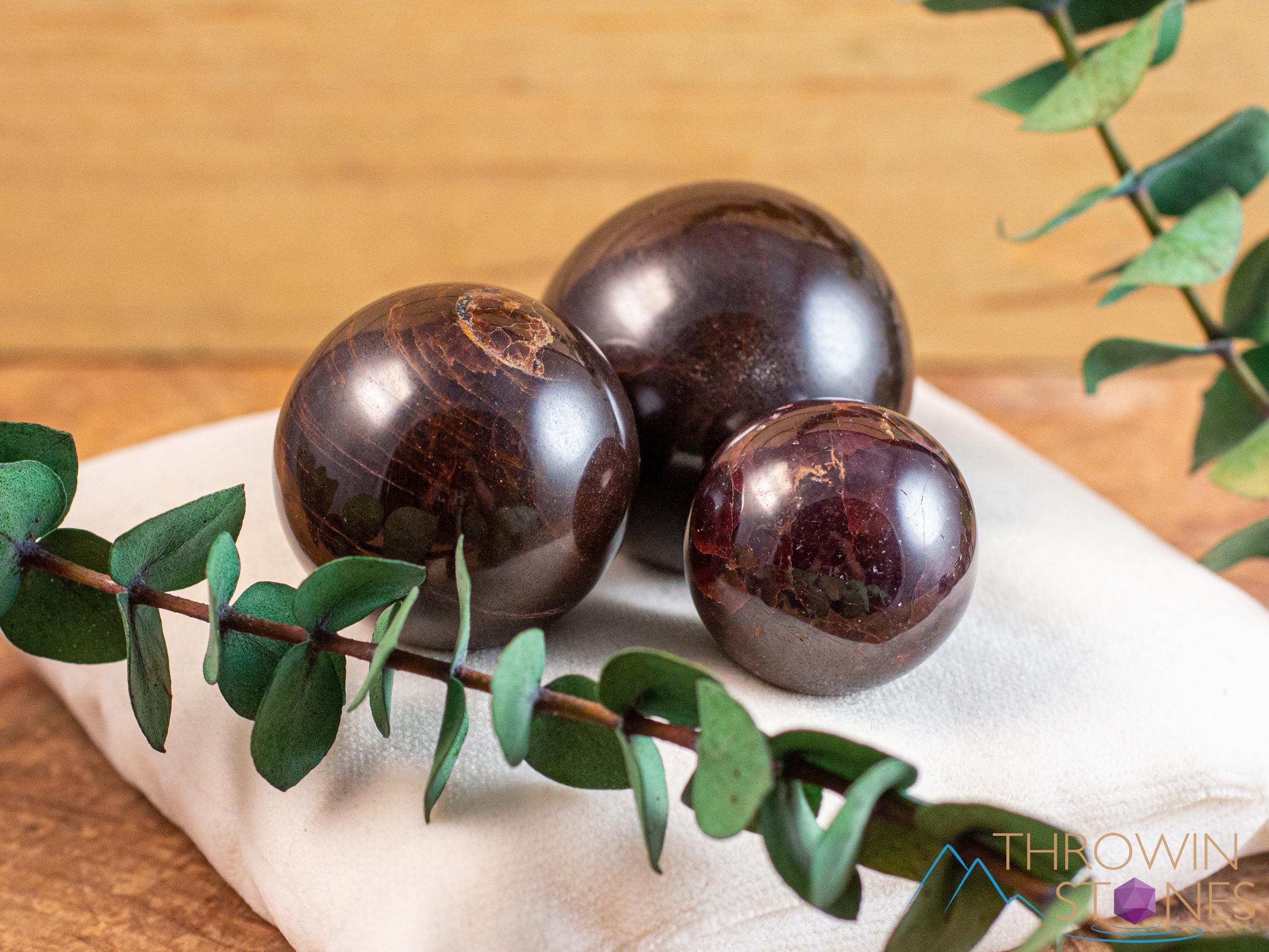 Red Star Garnet Crystal Sphere - Natural Carved Birthstone Ball Housewarming Gift, E1155